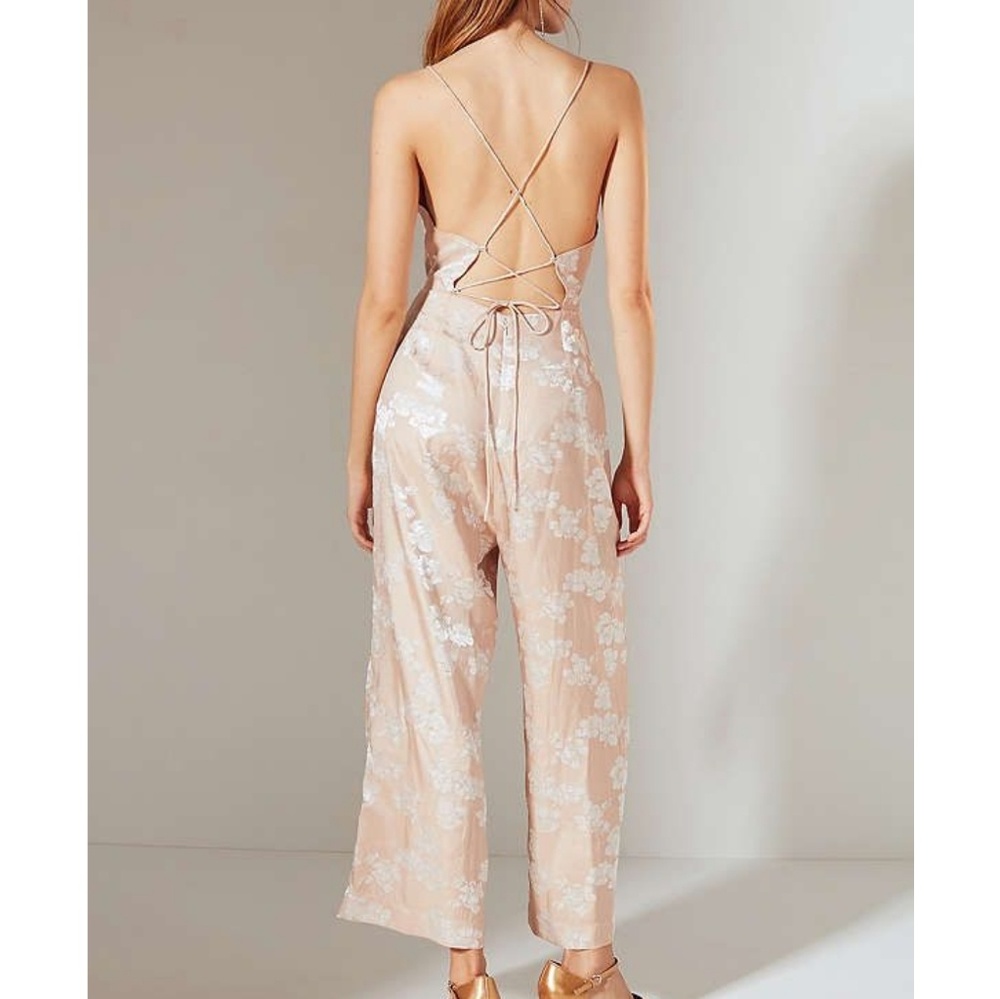 UO Lily Jacquard Lace-Up Jumpsuit